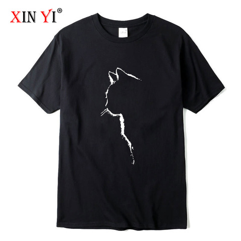 XINYI-Camiseta de algodón de 100% para hombre, camisa de manga corta con estampado de Gato genial, informal, holgada, cuello redondo, alta calidad ► Foto 1/6