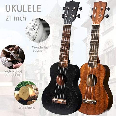 Ukelele Soprano de 21 pulgadas para principiantes, guitarra, ukelele con cuello de caoba, delicada clavija de afinación, 4 cuerdas, ukelele de madera ► Foto 1/6