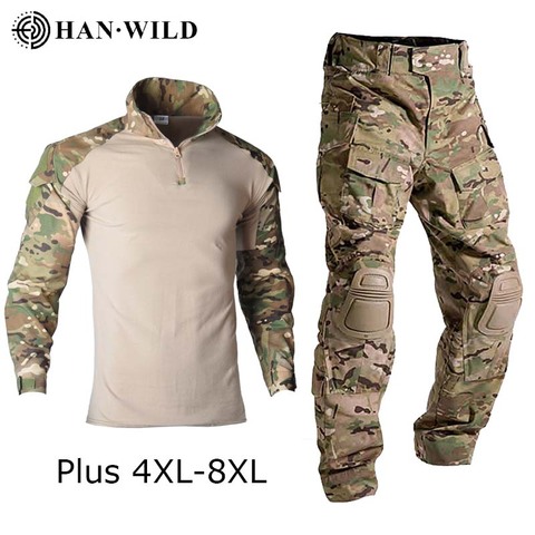 Uniforme militar de camuflaje táctico para hombre, ropa de entrenamiento de Paintball Airsoft del ejército, camisa de combate o pantalones de carga con almohadillas Plus 8xl ► Foto 1/6