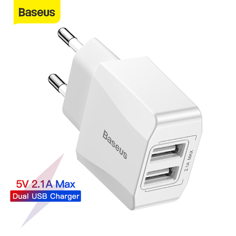 Baseus-cargador USB Dual con enchufe europeo, cargador de pared de carga rápida 2.1A, Mini adaptador de carga para teléfono móvil, cargador de viaje para iPhone ► Foto 1/6