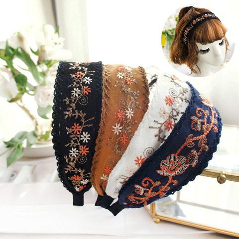 Corea Seda brillante Lado ancho bordado cintas Sequi, accesorios para el cabello diadema para las niñas flor diademas de corona para las mujeres ► Foto 1/6