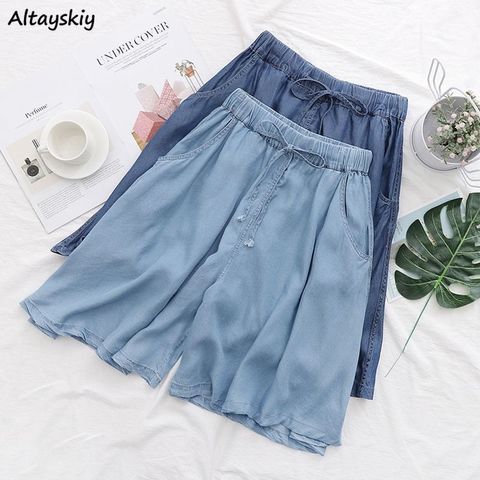 Pantalones cortos de cintura alta para mujer, Shorts de talla grande 4XL con cordón de gran tamaño, elasticidad sólida Ulzzang, ropa informal suelta fina, suave y Chic ► Foto 1/6