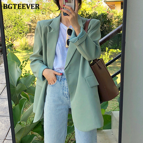 BGTEEVER-Chaqueta elegante suelto para mujer, color verde claro, traje de un botón, chaqueta de manga larga, prendas de vestir, color verde claro, 2022 ► Foto 1/6