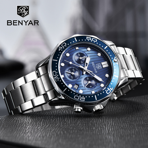 BENYAR-reloj analógico de cuarzo para hombre, accesorio de pulsera resistente al agua con cronógrafo, complemento deportivo Masculino de marca de lujo con diseño militar, 2022 ► Foto 1/6