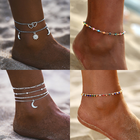 17MILE-tobillera multicapa Vintage con mapa infinito y corazón para mujer, pulsera de tobillo con Luna y estrella en la pierna, joyería para pie de playa 2022 ► Foto 1/6