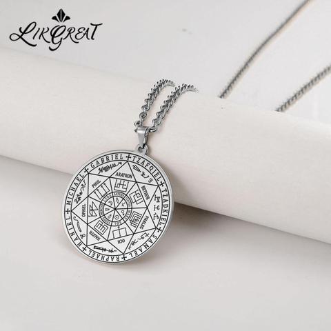 LIKGREAT Wicca 7 Arcángeles sello collares del encanto de las mujeres de los hombres de los Arcángeles colgante Sigil Pentáculo Amuleto mágico talismán de protección ► Foto 1/6