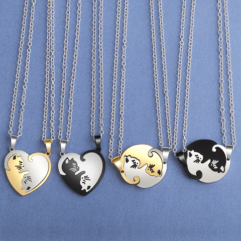 Collar con colgante de gato de dibujos animados para niña y niño, Gargantilla de corazón, color negro, animal, regalo de joyería para niña y niño ► Foto 1/6