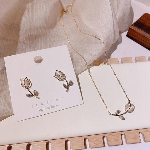 Pendientes de ópalo con forma de rosa para mujer, conjunto de joyería elegante y delicado con Micro pavé de zirconia para estudiantes ► Foto 1/6