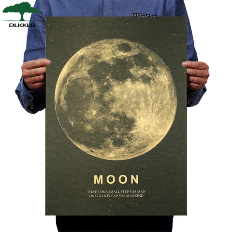 DLKKLB Moon-cartel clásico de un gran paso para los humanos, Papel Kraft de estilo Vintage, pegatina de pared de 51x36cm, decoración de cafetería y Bar para el hogar ► Foto 1/6