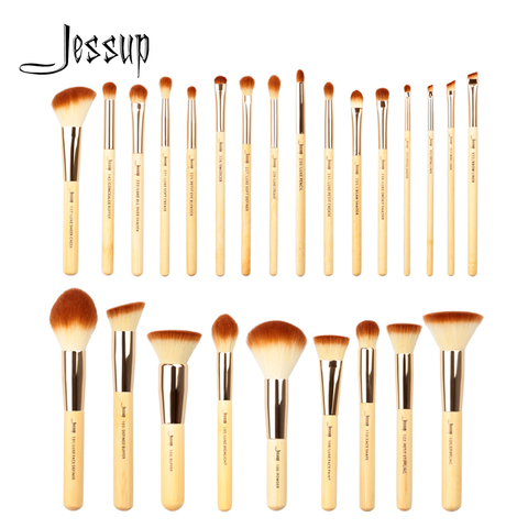 Jessup 6 pc/8 piezas/10 piezas/15 piezas/20 piezas/25 piezas de bambú de maquillaje profesional brochas juego belleza base polvo sombra de ojos maquillaje brocha ► Foto 1/6