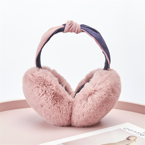 Auriculares de invierno para mujer, cubierta plegable con lazo, orejera, felpa gruesa, piel esponjosa cálida, de retales ► Foto 1/6