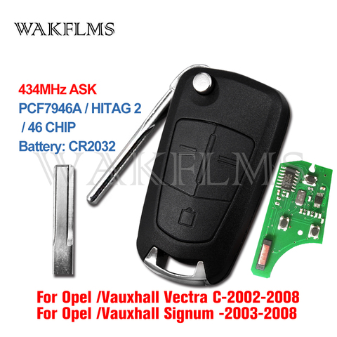 Vauxhall para Opel Vectra C Signum 2002, 2003, 2004, 2005, 2006, 2007, 2008, 2009, 433MHz PCF7946A ID46 3 botones de mando a distancia de coche ► Foto 1/3