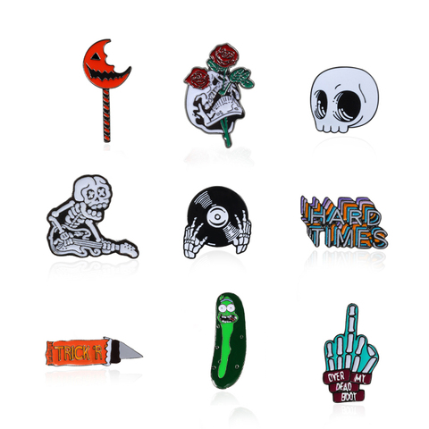 Pin esmaltado de calavera para amantes de la música, Punk, DJ, guitarra gótica, broche de esqueleto oscuro, insignias duras para solapa de letras, mochila, insignia regalo de la joyería ► Foto 1/6