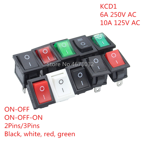Uds KCD1 2PIin 3Pin barco interruptor basculante 6A/10A 250V/125V AC rojo amarillo verde azul negro botón mejor precio KCD1 ► Foto 1/6