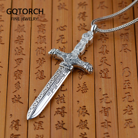 Colgante de espada sagrada de Plata de Ley 925 para hombre, colgante Retro hecho a mano, artesanías antiguas de roca, colgante de Cruz con personalidad, accesorios 2017 ► Foto 1/5