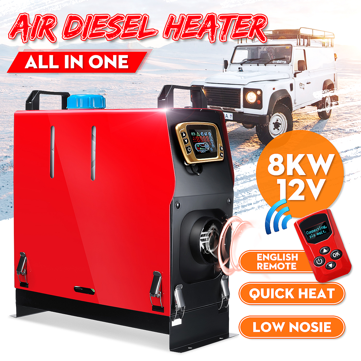 Hcalory-calentador de aire diésel todo en uno, 5KW, 8KW, ajustable, 12V, LCD, Control remoto en inglés, máquina de estacionamiento integrada ► Foto 1/6