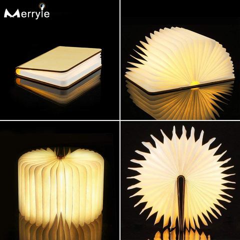 Luz LED nocturna recargable por USB, 6 colores, luz de libro plegable RGB de madera creativa, lámpara para escritorio de hogar, decorativa para chico, regalo de cumpleaños para bebé ► Foto 1/1