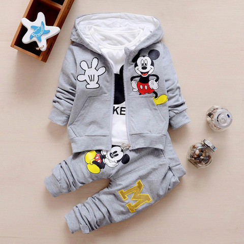 3 unids/set ropa para bebé (niño o niña) de dibujos animados Mickey Mouse oso con capucha abrigo + Camiseta + pantalón chico traje de deporte para niños ropa chándal ► Foto 1/6