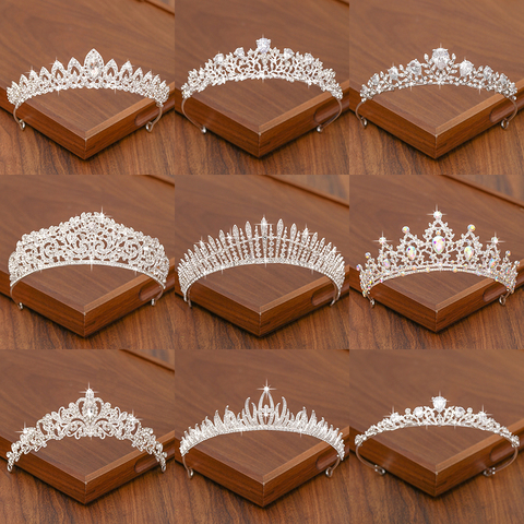 Tiara nupcial para el cabello para mujer, accesorios para el cabello de boda, corona de Color plateado para novias ► Foto 1/6