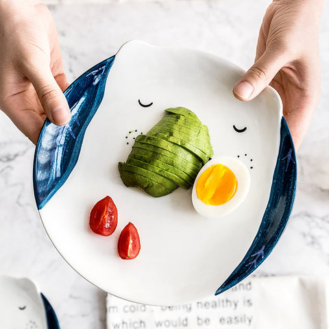 Plato de fruta de Corea creativo para el desayuno, plato de 6 o 8 pulgadas pintado a mano, vajilla de animales, platos de cerámica de dibujos animados ► Foto 1/6