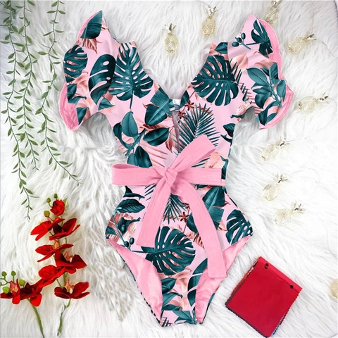 Bañador Sexy de una pieza para mujer, traje de baño de realce, Monokini con volantes, ropa de playa para verano, 2022 ► Foto 1/6