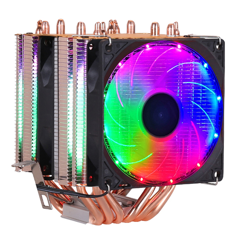 6 calor-tubos RGB CPU ventilador de enfriamiento de 3PIN 4PIN 2 Fan para LGA 1150, 1155, 1156, 1366, 2011 X79 X99 placa base ► Foto 1/6