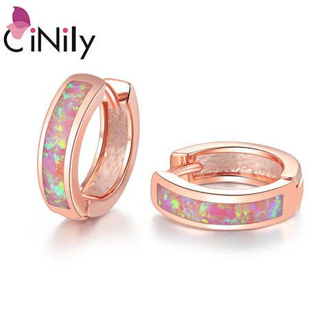 CiNily-pendientes de aro chapados en plata para mujer, Mini pendientes redondos pequeños de ópalo, color oro rosa, multicolor opcional ► Foto 1/6