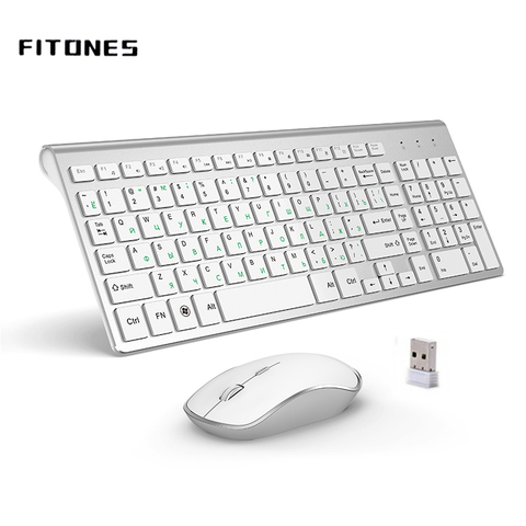 Teclado y ratón inalámbricos versión rusa, 2,4g, ergonómico, portátil, tamaño completo, interfaz USB, blanco plateado de alta gama ► Foto 1/6