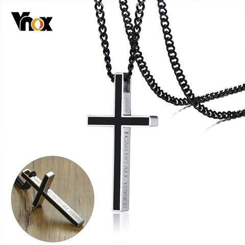 Vnox-colgantes de Cruz bíblicos especiales para mujeres y hombres, collar de acero inoxidable, joyería de oración de Jesús, Filipenses, 4:13 ► Foto 1/6