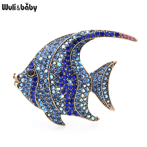 Wuli & baby-broches de pescado con diamantes de imitación brillantes para mujer, broches de Metal planos de 3 colores para oficina, broche informal, regalos ► Foto 1/5