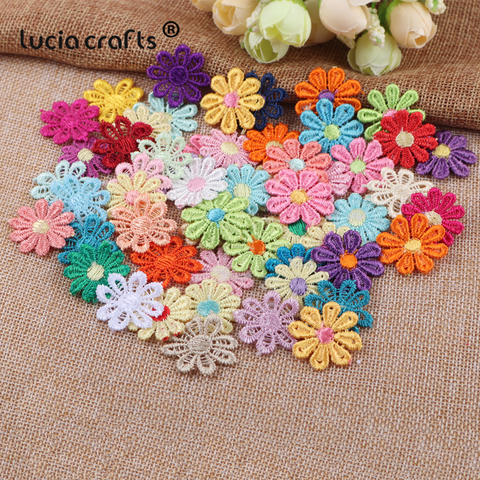 Lucia crafts-parches de flores para mujer, parche bordado para coser, 50 unidades/lote, 25mm, ropa, B0813 ► Foto 1/3