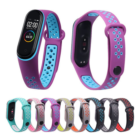 Correa de silicona transpirable para reloj inteligente Mi Band 5, 4, 3, nfc, accesorios para pulsera, color doble ► Foto 1/6