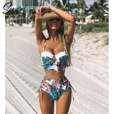 Conjunto de Bikini de cintura alta, traje de baño del 2022 para mujer, Bikini de vendaje de realce, bañador de dos piezas de flores, traje de baño de tirantes ► Foto 1/6