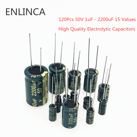 Condensadores electrolitos de alta calidad, conjunto surtido de alta frecuencia, 50V, 1uF-120 uF, 15 valores, 2200 Uds. ► Foto 1/4