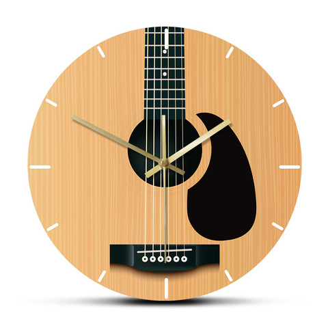Reloj de pared decorativo para guitarra acústica, instrumento de música, decoración minimalista para el hogar, reloj de pared silencioso para músico, regalo para guitarrista ► Foto 1/6