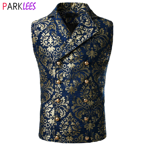 De lujo de los hombres de brocado Paisley Floral doble-Breasted Chaleco de traje gótico victoriano Steampunk chaleco hombres Chalecos Para Hombre 2XL ► Foto 1/6