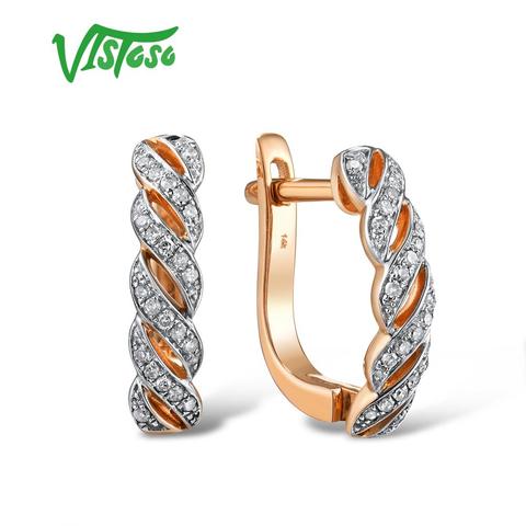 VISTOSO pendientes de oro para dama 14K 585 Rosa oro espumoso de lujo eterna pendientes de diamante banda de boda aniversario joyería fina ► Foto 1/6