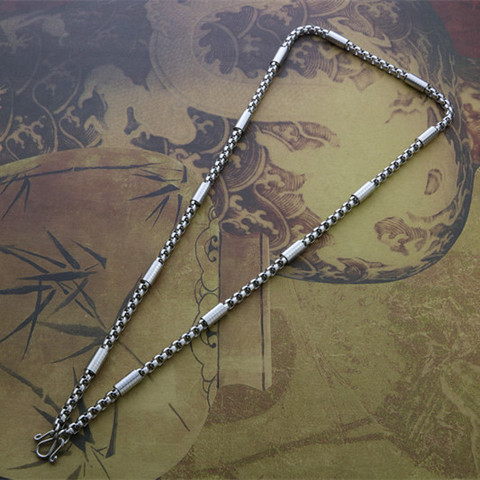 Collar de acero de titanio para hombres y mujeres, colgante cuadrado de perlas de acero inoxidable, cadena de Buda con cadena ► Foto 1/5