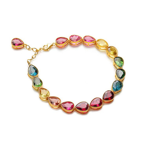 Pulsera de gota de agua con incrustaciones de circonia cúbica colorida, joyería dorada de lujo para mujer, regalo de San Valentín para fiesta de boda ► Foto 1/2