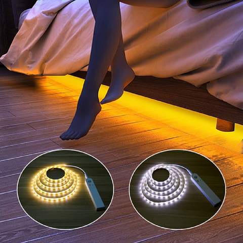 Luces LED para cocina con sensor de movimiento PIR, para debajo de los armarios, mesita de noche, escaleras, lámpara de seguridad nocturna, con batería ► Foto 1/6