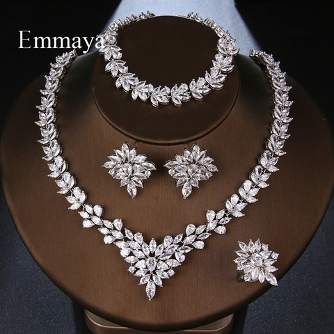 Emmaya-Conjunto de cuatro piezas con forma de flor, collar de moda para mujer, joyería brillante, vestido de fiesta ► Foto 1/6