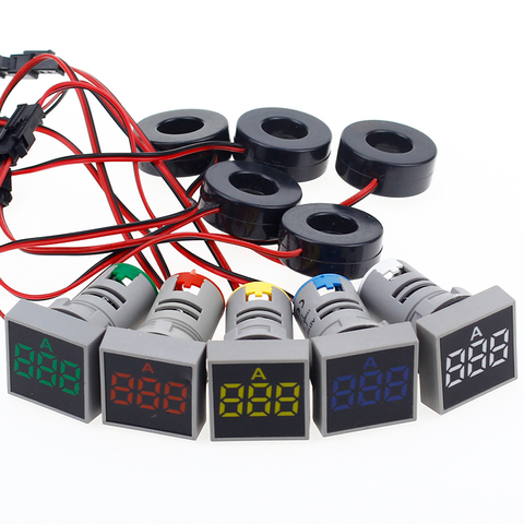 Amperímetro Digital de 22MM 0-100A medidor de corriente/medidor de voltaje indicador Led lámpara Luz de señal cuadrada ► Foto 1/6