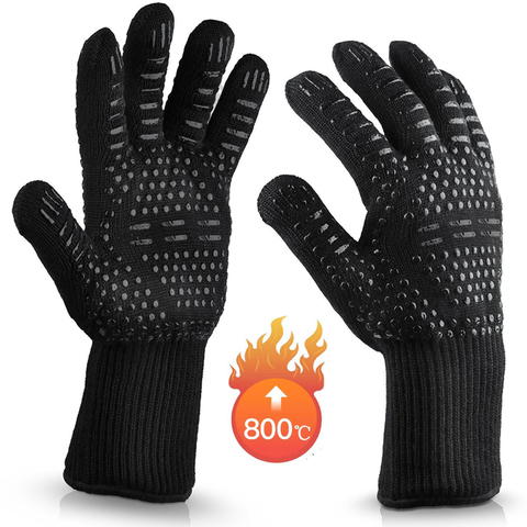 Barbacoa guantes de alta resistencia a la temperatura manoplas de horno de 500 a 800 grados de fuego barbacoa de aislamiento de calor manoplas para horno o microondas ► Foto 1/6