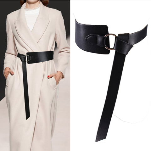 Obi-corsé ancho con nudo de anillo para mujer, cinturón de cuero, corbata para mujer, cinturón para vestido de boda ► Foto 1/6