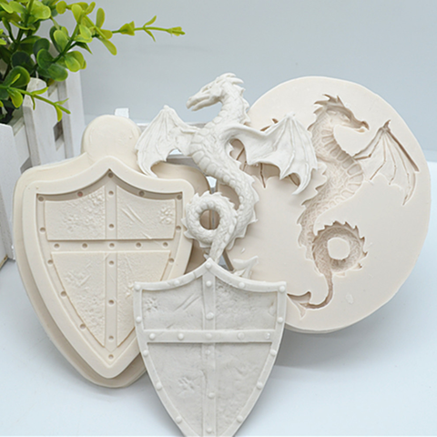 Luyou-moldes para decorar pasteles de resina de silicona, accesorios de cocina para repostería, dinosaurios y escudo, 2 piezas, FM1989 ► Foto 1/6