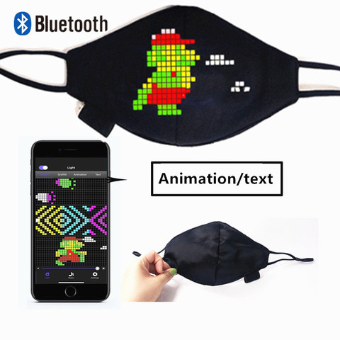 Mascarilla facial de algodón con tablero de pantalla LED integrada para hombre y mujer, máscara led programable RGB con Bluetooth, regalo para fiesta de música y Carnaval ► Foto 1/6