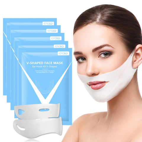 Mascarilla facial 4D con gancho en forma de V, 3 uds., Gel reafirmante para la barbilla, mascarilla facial adelgazante, mascarilla facial de levantamiento de doble mentón en forma de V ► Foto 1/6