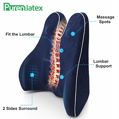 PurenLatex, espuma de memoria para cintura Lumbar, almohada de soporte lateral para columna vertebral, protección para el coxis, asiento ortopédico para coche, asiento de oficina, sofá, silla, cojín trasero ► Foto 1/6