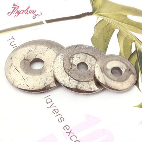 Anillos de rosquillas naturales para mujer, abalorios redondos de piedra de pirita gris y plata de 25, 35 y 40mm, DIY, colgante para collar, fabricación de joyas, 1 Uds. ► Foto 1/6