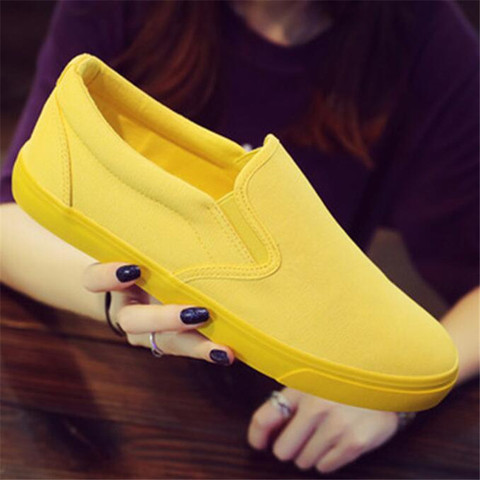 Los hombres y las mujeres de lona transpirables zapatos informales estudiante zapatos mocasines Unisex de moda Zapatillas de deporte planas amarillo, naranja verde calzado ► Foto 1/6